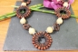 Preview: Holzkette mit Perlen und Leder, Ethno-Stil, flexible Länge 23-53cm