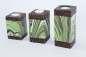 Preview: Teelichthalter Holz origineller Sandoptik Reliefmuster grün 3er Set