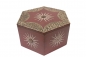 Preview: Verzierte Holzbox mit Klappdeckel, braun, sechseckig, handbemalt, 19 cm
