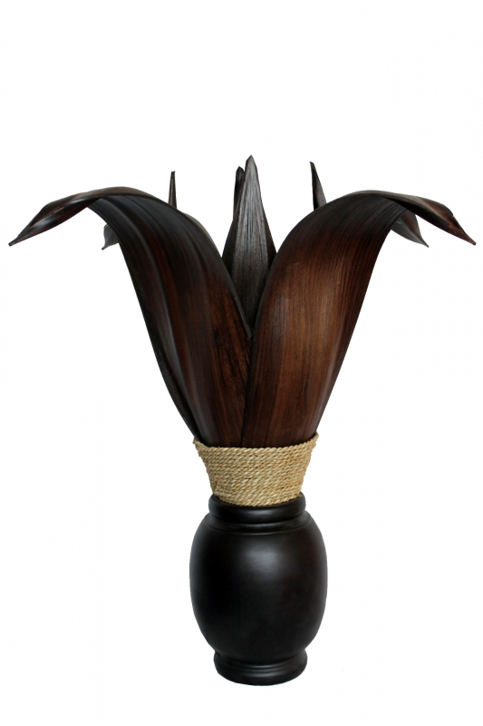 Exotische Palmblatt Tischlampe Teakholz dunkelbraun H: 60cm
