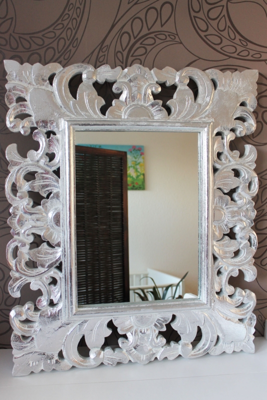 Eleganter Barockspiegel antik silber weiss 70cm x 60cm