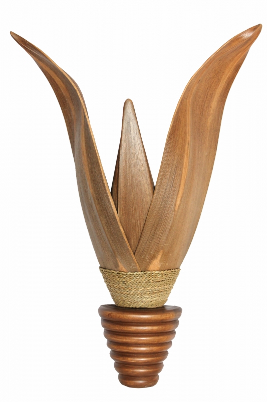 Exotische Wandlampe Palmblatt Holz und Sisal hellbraun 65cm