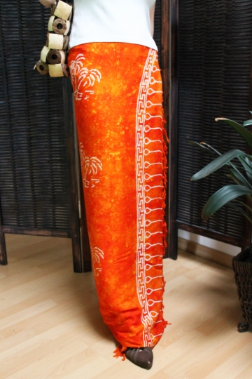 Farbenfroher Sarong orange mit Palmenmotiv 160 x 120 cm