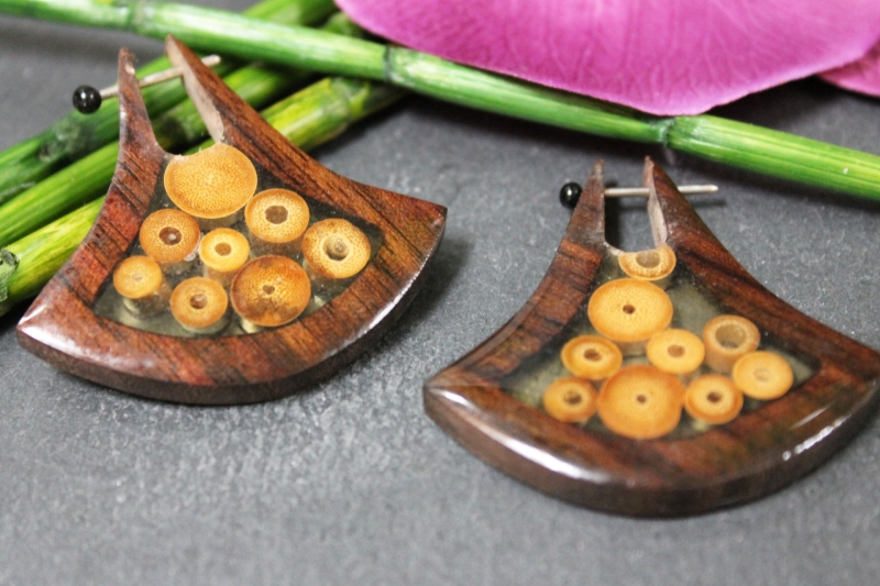 Holz-Ohrringe aus Sono-Holz und Bambus 45mm