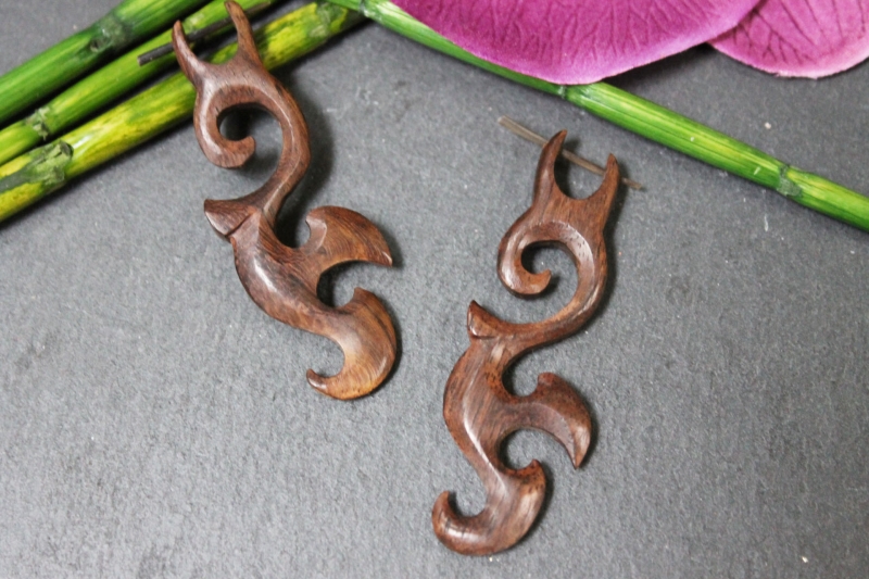 Holz-Ohrringe Tribal aus Sono-Holz 60mm