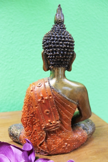 Buddha Meditation Flamme Erleuchtung Naturharz gold farbig 29 cm