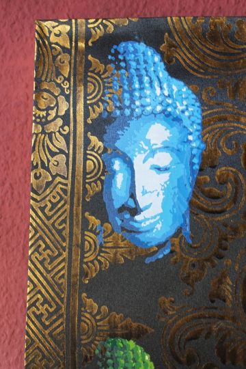 Edles Buddha Wandbild 3-teilig auf Leinwand je 100cmx20,5cm Gold-Brokatoptik