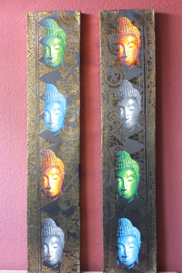 Edles Buddha Wandbild 2-teilig auf Leinwand je 100cmx20,5cm Gold-Brokatoptik