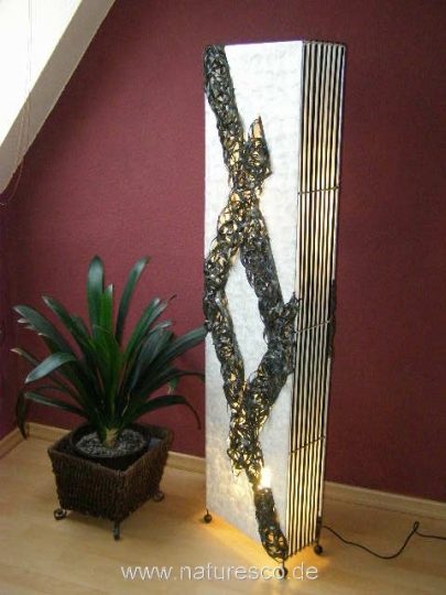 Exotische Bodenlampe "Perlmutt & Bambus" 150cm