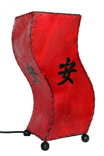 Exotische Lederlampe mit Schriftzeichen rot 30cm