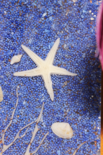 Dekoschale aus Muscheln und Seesternen, blau - 27 cm