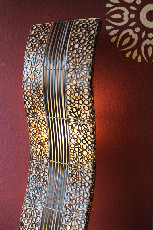 Elegante Boden-/Tisch-Lampe Bambus mit Textil natur 120cm