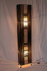 Edle Bodenlampe Rattan, Bambus und Textil dunkelbraun 150cm