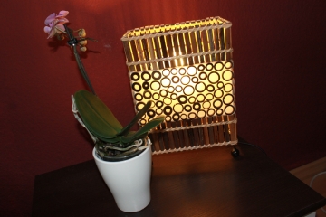 Originelle Tisch-Lampe Bambus und Textil 30cm