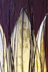Hübsche Tischlampe mit Spitze und Bambus creme gold 100cm