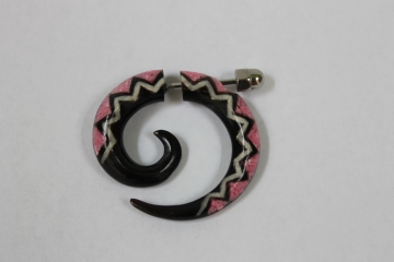 Fake Piercing Fake Spirale mit Koralle-Inlay rosa pink aus Horn mit Edelstahl-Schraubverschluss 3cm