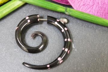 Fake Piercing Spirale mit Motiv rosa pink aus Horn mit Edelstahl-Schraubverschluss 4cm