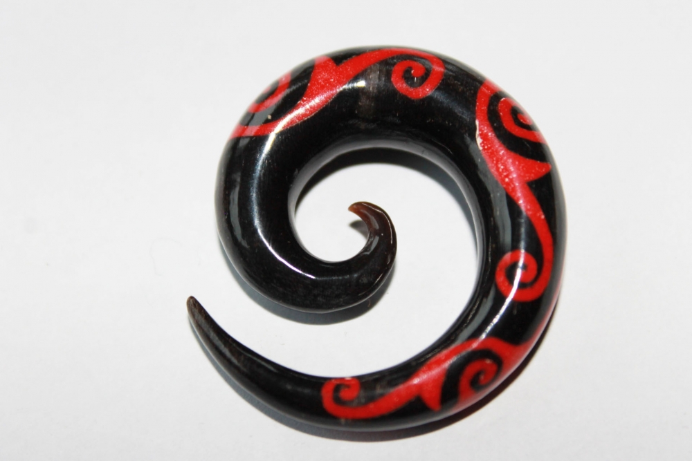 Expander Spirale mit Inlay-Motiv rot aus Horn 8mm - 10mm