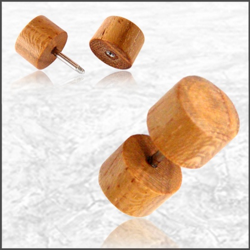 Holz Ohrring Fake Plug aus Teak-Holz Teak Wood mit Edelstahl-Schraubverschluss