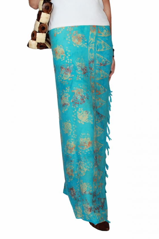 Farbenfroher Sarong türkis mit Fischmotiv 160 x 120 cm