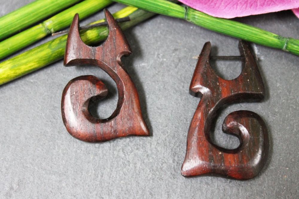 Holz-Ohrringe Tribal aus Sono-Holz 40mm