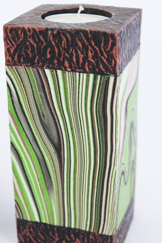 Teelichthalter Holz origineller Sandoptik Reliefmuster grün 3er Set