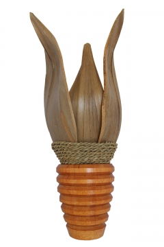 Exotische Wandlampe Palmblatt Holz und Sisal hellbraun 50cm