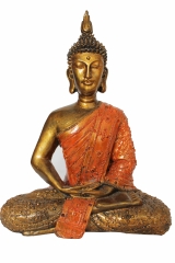 Buddha Meditation Flamme Erleuchtung Naturharz gold farbig 29 cm