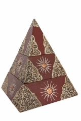 Verzierte Schmuckdose Pyramide braun 3-teilig aus Holz, handbemalt 20 cm